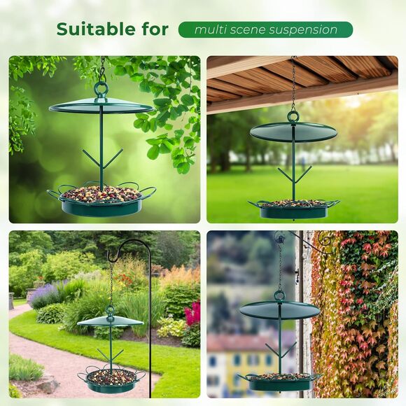 Hanging Metal Bird Feeder Outdoor Wild Bird Food Tray with Fruit Holder Green - Picture 2 of 7